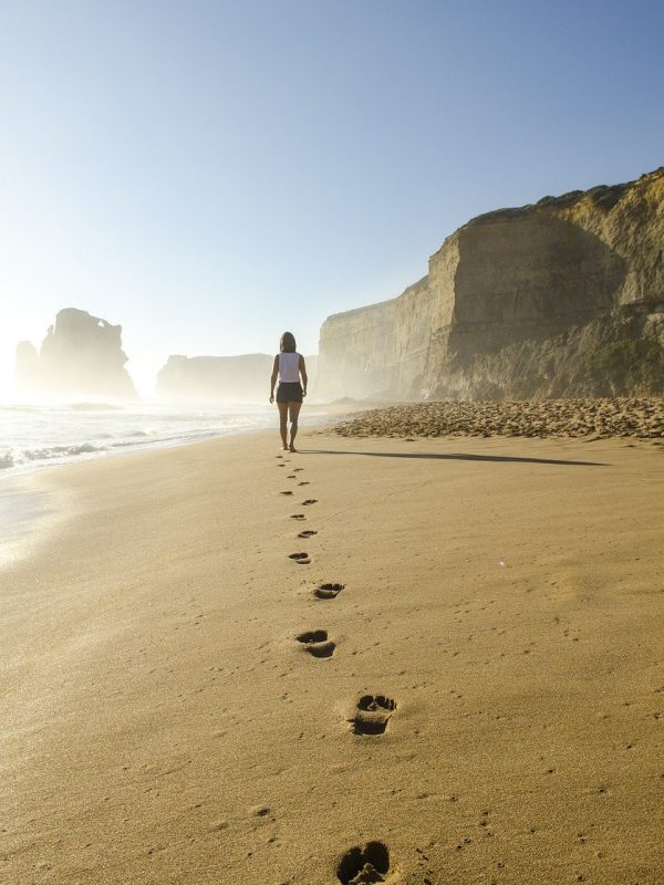 beach, footsteps, sand
